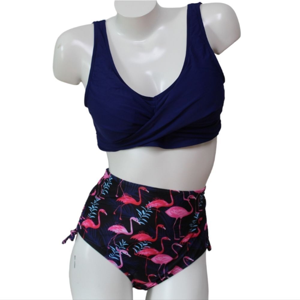 Women's Navy Flamingo Print Swim Set